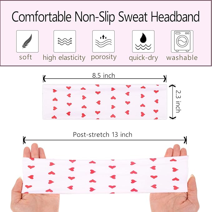 Leeven Women's Headbands for Short Hair Non Slip Elastic Floral Hairbands Soft Fabric Stripe Head Bands for Girls Heart Headbands