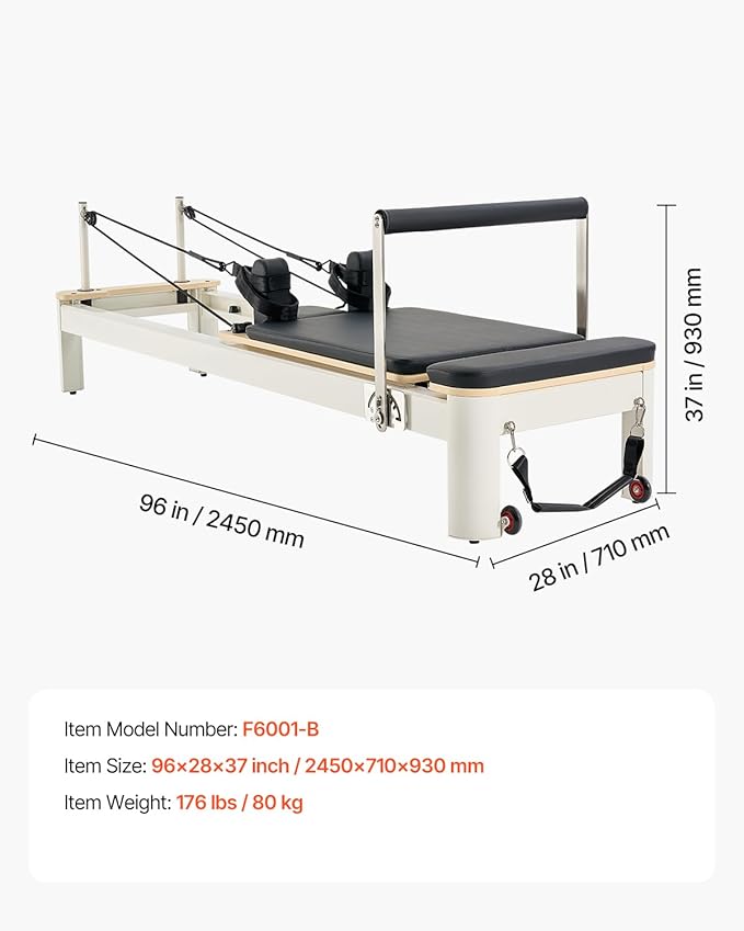 VEVOR Pilates Reformer Machine, Pilates Workout Equipment for Home Gym Studio Use, Pilates Bed with Dual Resistance- Spring & Cord, Reformer Set, Up to 400 LBS