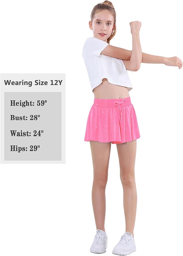 EXARUS Girls Butterfly Shorts Flowy Dance Skirt Cheer Skorts Athletic Tween Clothes Teen Preppy Outfits Flutter Kids