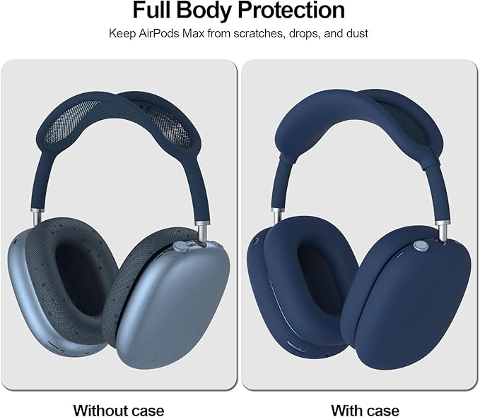 Silicone Case Cover for AirPods Max Headphones, Anti-Scratch Ear Pad/Ear Cups/Headband Cover for AirPods Max, Soft Sweat-Proof Silicone Protector Accessories for Apple AirPods Max (Navy Blue)