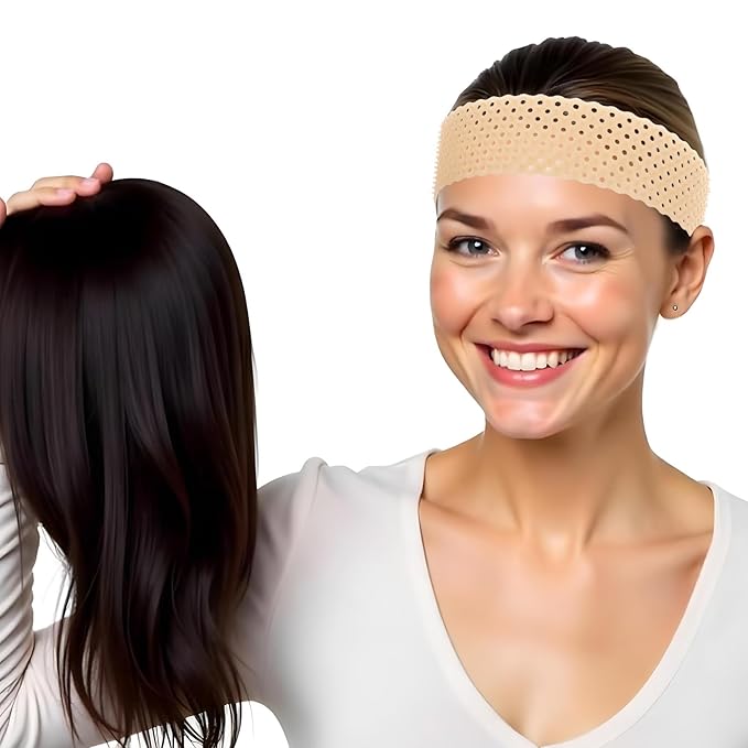 2 Pcs Adjustable Silicone Wig Grip Band Set, Elastic Wig Headbands, Fixed Non Slip Wigs Straps Women Men WigBands Sweat-Proof Hold WigCap Hairband for Keeping Wigs in Place(Black, Skin Color)
