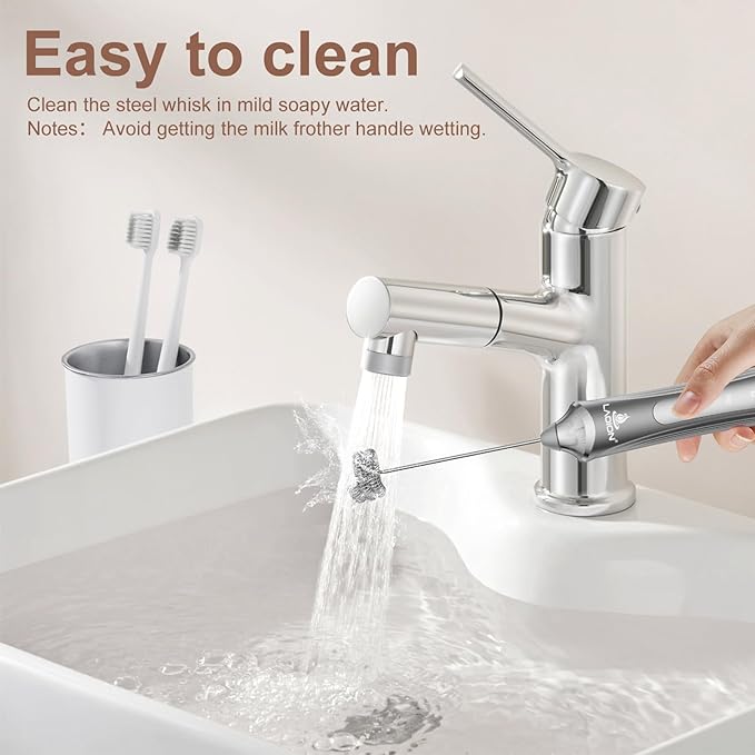 Rechargeable Frother Wand with Stand, Milk Frother with Detachable Stainless Steel Double Rings Whisk, 3-Speed Handheld Electric Drink Mixer for Lattes, Cappuccino, Coffee (Space Gray)