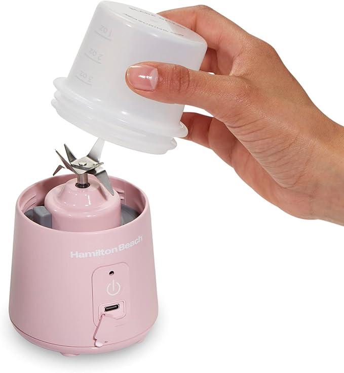 Hamilton Beach Mini Cordless Portable Personal Blender for Shakes and Smoothies, USB Rechargeable, 16 oz. Jar with Leakproof Travel Lid, 6 Stainless Steel Blades, Pink (51181)