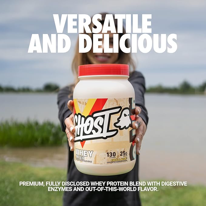 GHOST Whey Protein Powder, Cereal Milk - 2LB, 25G of Protein - Whey Protein Blend - Post Workout Fitness & Nutrition Shakes, Smoothies, Baking & Cooking - Soy & Gluten-Free