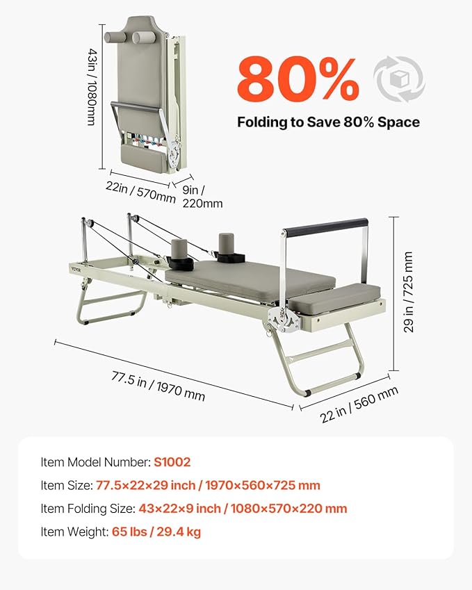 VEVOR Pilates Reformer Machine, Pilates Workout Equipment for Home Gym Studio Use, Pilates Bed with Dual Resistance- Spring & Cord, Reformer Set, Up to 400 LBS