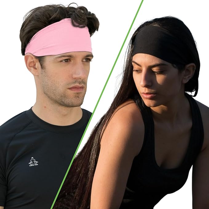 Headbands for Men and Women - Mens Sweatband & Sports Headband Moisture Wicking Workout Sweatbands for Running, Cross Training, Yoga and Bike Helmet Friendly