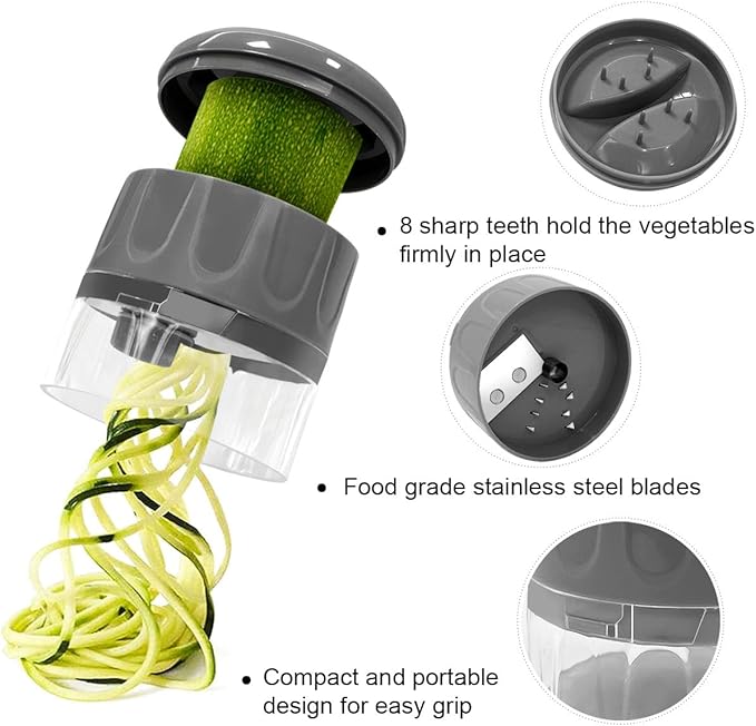 3 in 1 Vegetable Spiralizer Slicer, Adjustable Zucchini Carrot Noodle Maker, Cucumber Spiral Cutter, Easy to Use Kitchen Tool(Dark Grey)