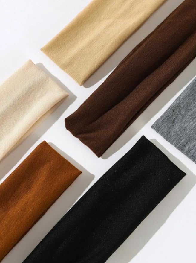 Elastic Non-Slip Soft Cloth Fabric Women's Headbands 16 Pack - Yoga, Running, Sports Hair Accessories in Black, Brown, Beige, Thick