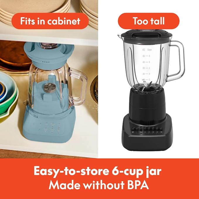 bella 10 Speed Countertop Blender, Juicer & Smoothie Maker, Fits-anywhere™ Kitchenware, Slim Flip & Store Design, Dishwasher Safe 48oz Capacity Pitcher & Lid, Stainless Steel Blade, 450 Watt, Surf