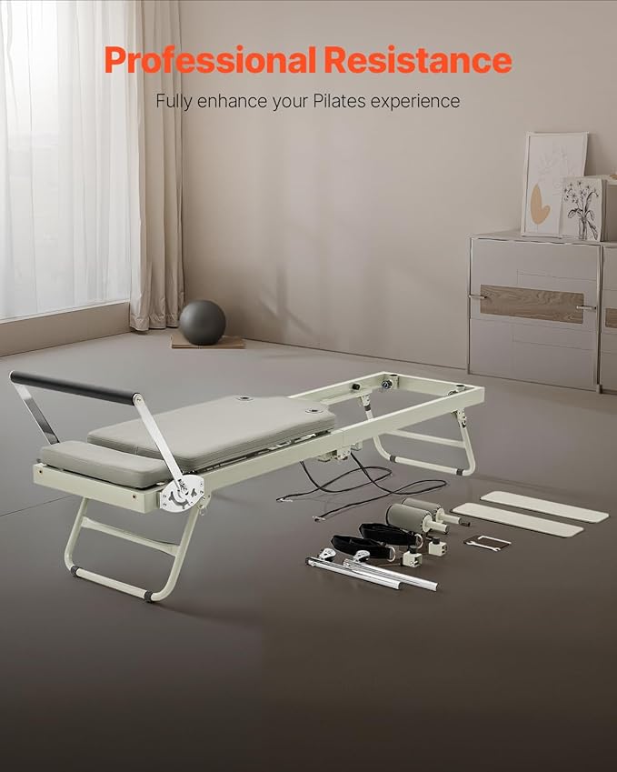 VEVOR Pilates Reformer Machine, Pilates Workout Equipment for Home Gym Studio Use, Pilates Bed with Dual Resistance- Spring & Cord, Reformer Set, Up to 400 LBS