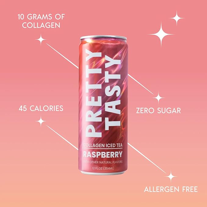 Pretty Tasty Radiance Collagen Tea - Beauty and Wellness - 10g Collagen Peptides Mix - 12 Pack (12 Count, Raspberry Radiance)