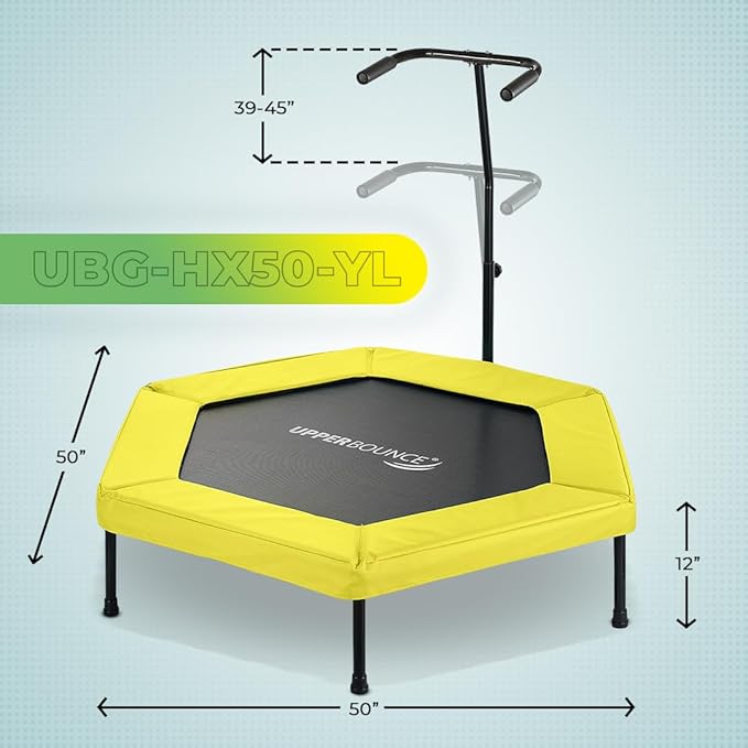 Upper Bounce Mini Workout Trampoline with Adjustable T-Shaped Handrail – Hexagonal Rebounder Trampoline for Kids & Adults – Fitness & Recreational Trampolines, Supports up to 220 lbs.