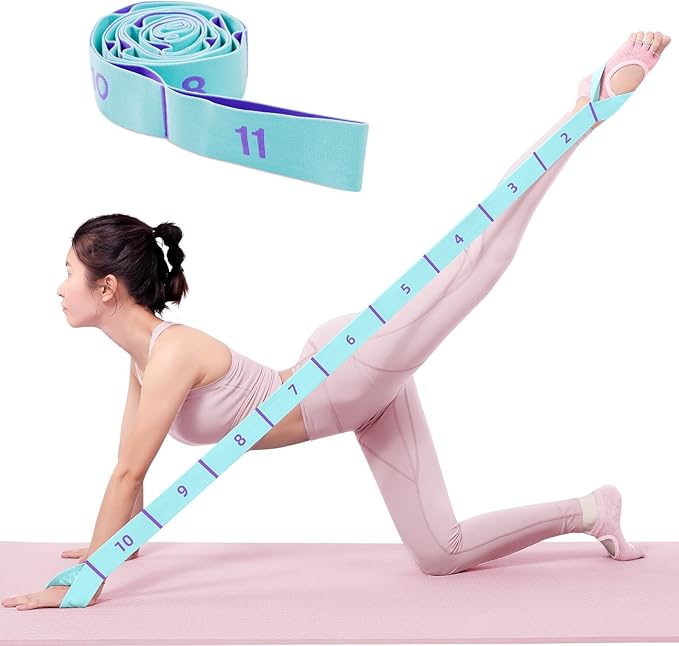 11 Loops Stretch band - Yoga, Pilates, Ballet, and Physical Therapy Stretching strap for Flexibility, Leg Stretching, and Exercise - Durable Stretching equipment for Dance and Fitness