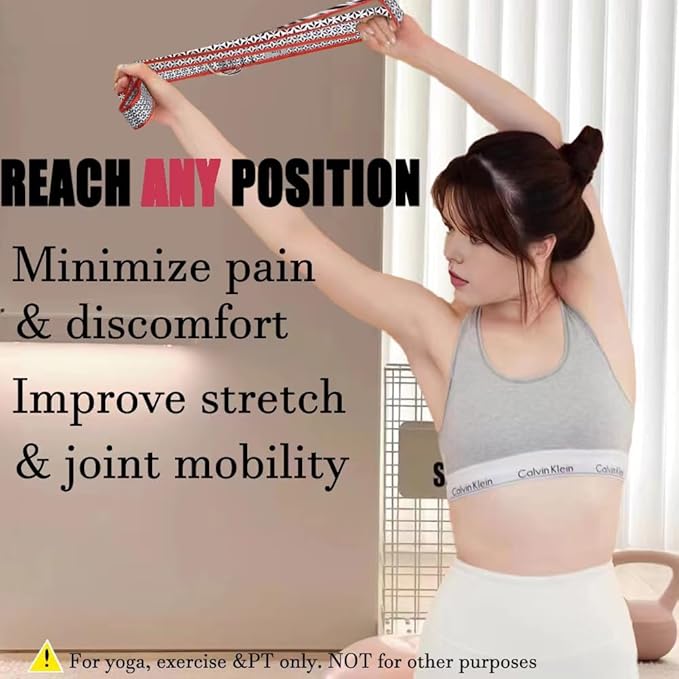 Yoga Exercise Adjustable Straps 8FT with Durable D-Ring for Pilates & Gym Workouts | Hold Poses, Stretch, Improve Flexibility & Maintain Balance