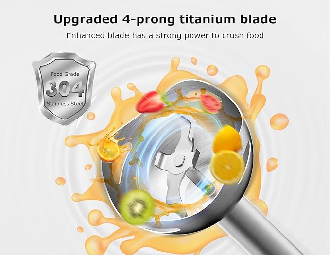 Bonsenkitchen Hand Blender, Immersion Blender with 2 Mixing Speed, Electric Portable Handheld Stick Mixer with Stainless Steel Blades for Soup, Smoothie, Puree, Baby Food, White