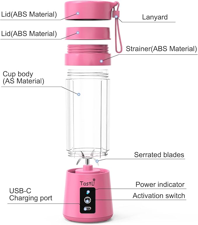 Portable Blender, Mini Personal Blender Bottles for shakes and smoothies,with USB Rechargeable On The Go Mixer Electric Blender juicer Cup for Fruit Juice Protein mixes (Pink)