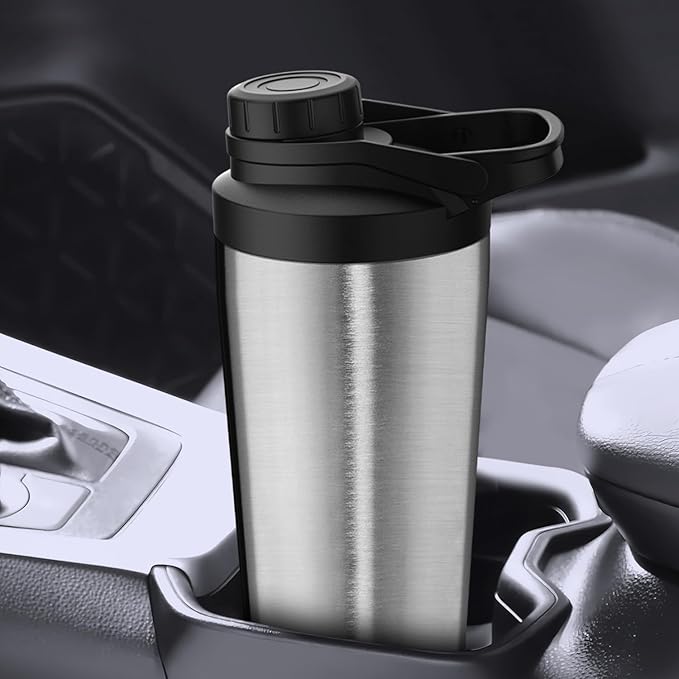 Stainless Steel Shaker Bottle with Noise-Free Design - Patented 24 oz Insulated Metal Shakers Bottles Cup for Protein Mixes and Pre Workout 100% Leak Proof (Steel)