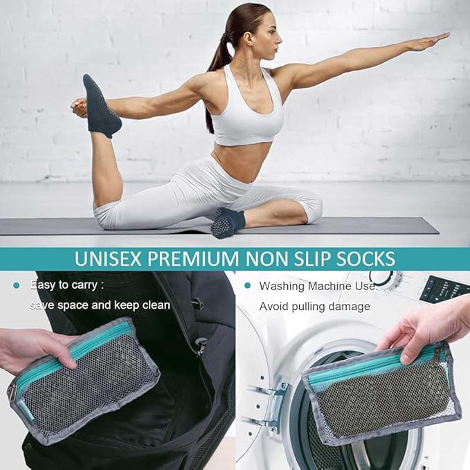 Hylaea Unisex Non Slip Socks with Grip for Yoga, Hospital, Pilates, Barre | Ankle, Cushioned