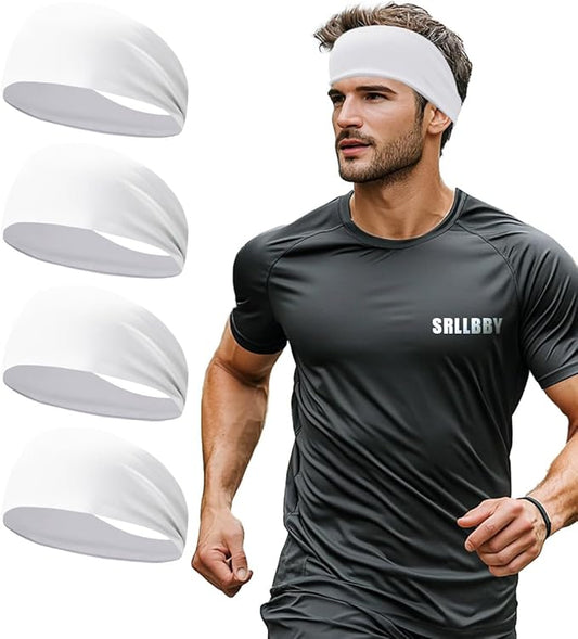 Sport Sweatbands for Men and Womem, 4 Pack, Double-Layer Workout Headbands, Sweat Wicking Hairbands for Fitness Running Football