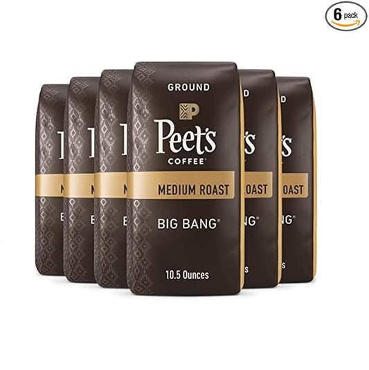 Peet's Coffee, Medium Roast Ground Coffee - Big Bang 63 Ounces (6 Bags of 10.5 Ounces)