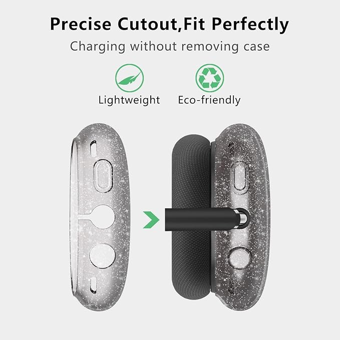 for AirPods Max Case Clear Black Glitter,Clear Case for Airpods Max Case Cover,Shockproof Anti-Scratch Soft TPU Protective Case No-Yellowing Accessories for AirPod Max Headphone-Black Glitter