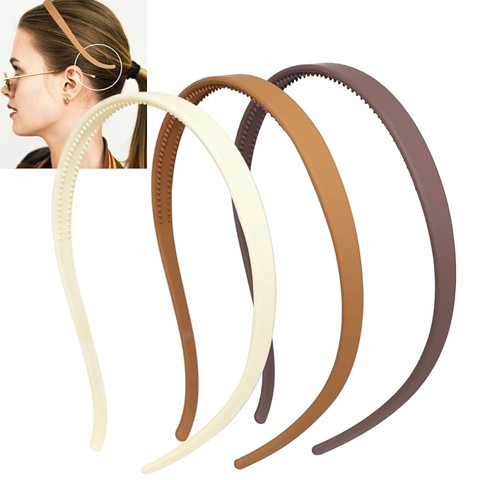 3 Pcs Flex No Pressure Headbands for Women Glasses Wearers - Comfortable Thin Plastic Headbands with Teeth - Matte Finish