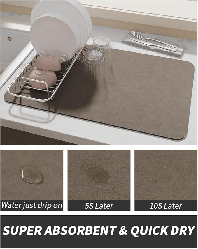 AMOAMI Coffee Mat Hide Stain Rubber Backed Absorbent Dish Drying Mat for Kitchen Counter - Fits Under Coffee Maker or Machine