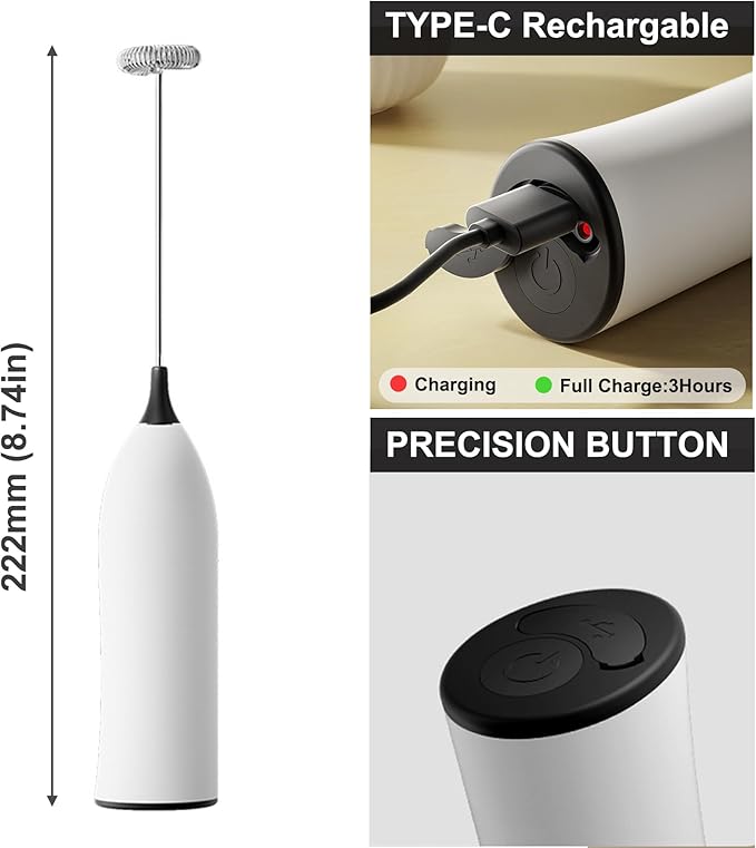 Handheld Coffee Frother,USB-Rechargeable Hand Frother,Adjustable Handheld Milk Frother for Cappuccinos, Hot Chocolate, Milkshakes, Egg Mix