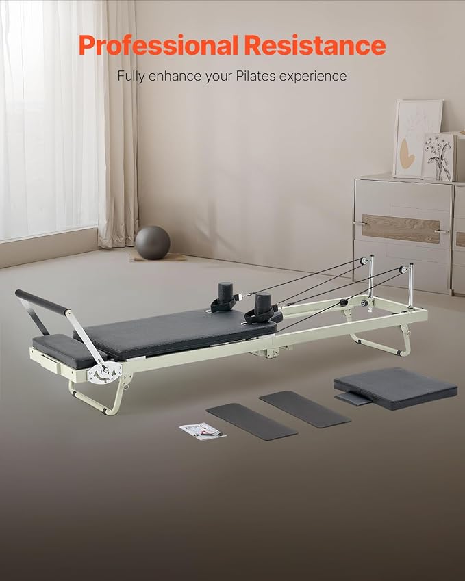 VEVOR Pilates Reformer Machine, Pilates Workout Equipment for Home Gym Studio Use, Pilates Bed with Dual Resistance- Spring & Cord, Reformer Set, Up to 400 LBS