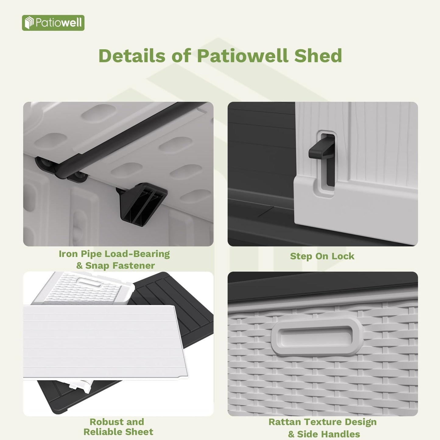 Patiowell Shelf of Plastic Outdoor Storage Cabinet, 26/50 Cu Ft Lockable Outdoor Storage Shed Waterproof Patio Tools Storage Box (2 Shelves),White