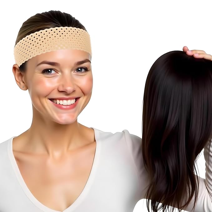 2 Pcs Silicone Wig Grip Band Adjustable, Elastic Wig Headbands, Fixed Non Slip Wigs Straps Women Men WigBands Sweat-Proof Hold WigCap Hairband for Keeping Wigs in Place(Skin Color)