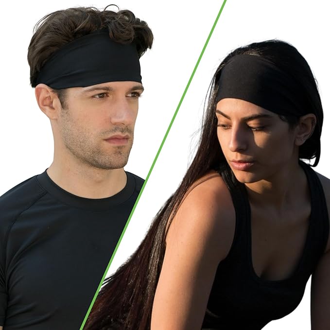 Headbands for Men and Women - Mens Sweatband & Sports Headband Moisture Wicking Workout Sweatbands for Running, Cross Training, Yoga and Bike Helmet Friendly