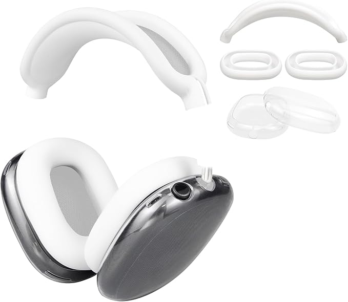 SOULWIT Protective Kit for AirPods Max, Headband Cover + TPU Case Protector + Silicone Ear Pads Cover, Sweatproof Accessory, Easily Washable, Anti-Scratch (White)