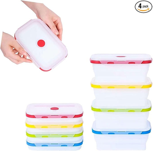 Collapsible Silicone Food Storage Containers, BPA Free, Microwave, Freezer and Dishwasher Safe, Lunch, Meal Prep, Travel, Space-Saving