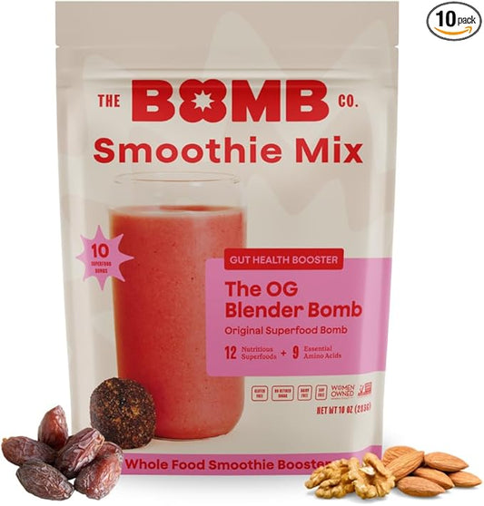 The Bomb Co. Blender Bomb, The OG, Superfood Smoothie Mix with Chia Seeds, Hemp Seeds, Flax Seeds, Sea Salt, & Amino Acids for Gut Health, Gluten Free, High Fiber, 10 Servings