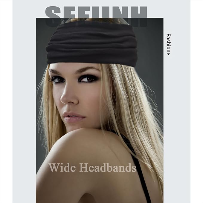 Wide Headbands For Women Stretch Headband Boho Head Bands Women's Hair Band Turban Workout Hairband Accessories Black Gray 6 Pack