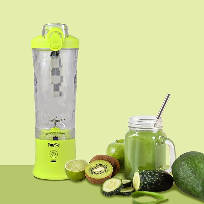 Total Chef Portable Blender - USB Rechargeable Personal Smoothie Mixer, Protein Shake Maker, Cordless Travel Mini Licuadora, Blend Frozen Fruit, Drink Milkshake On The Go, 20 OZ, Neon Green