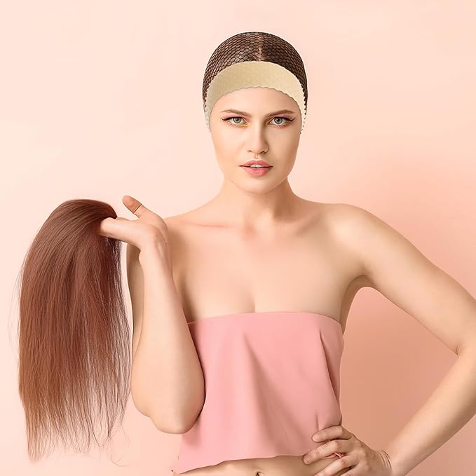 3 Pieces Silicone Wig Grip Band, Seamless Non-slip Elastic Headband Adjustable Wig Headband Sweat-Proof Hold For Men Women Sports Yoga Hair Styling (Black White Skin Color)