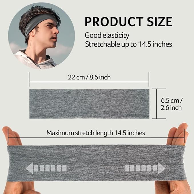 8-Pack Headbands for Women - Non-Slip Elastic Sweatbands - Soft Fabric Hair Bands for Gym, Workout, Yoga, Running, and Sports - Stylish, Cotton Headbands for Women and Girls.