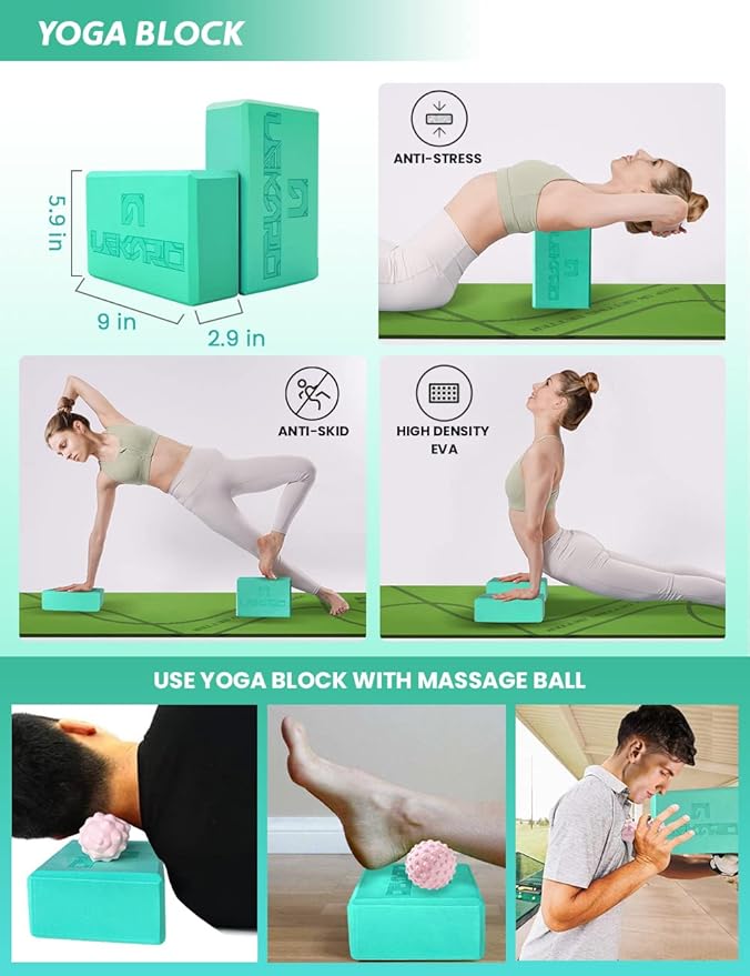 Yoga Wheel Set 9 in 1, Yoga Starter Kit for Beginner, Back Roller for Pain Relief & Deep Tissue Massage, Stretching, Improving Backbends, Size 13''