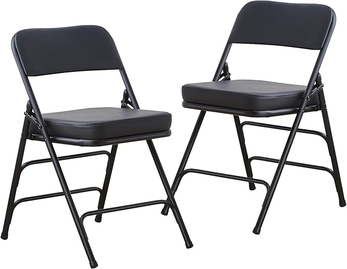 BOOSDEN Padded Folding Chair 2 Pack, Foldable Chair with Thick Cushion, Heavy Duty Metal Folding Chair for Outdoor & Indoor & Dining & Party, Black