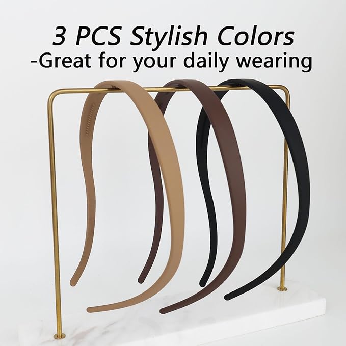 3 Pack Flex No Pressure Headbands for Women - Comfortable Plastic Headbands with Teeth - Matte Finish