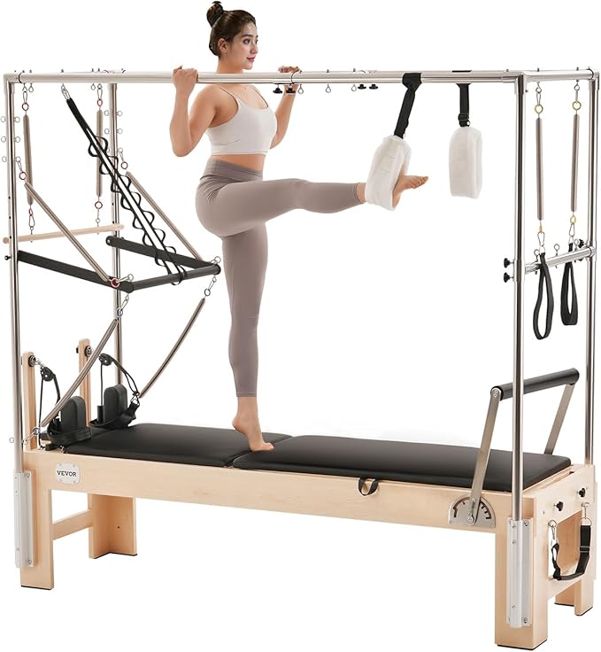 VEVOR Pilates Reformer Machine, Pilates Workout Equipment for Home Gym Studio Use, Pilates Bed with Dual Resistance- Spring & Cord, Reformer Set, Up to 400 LBS