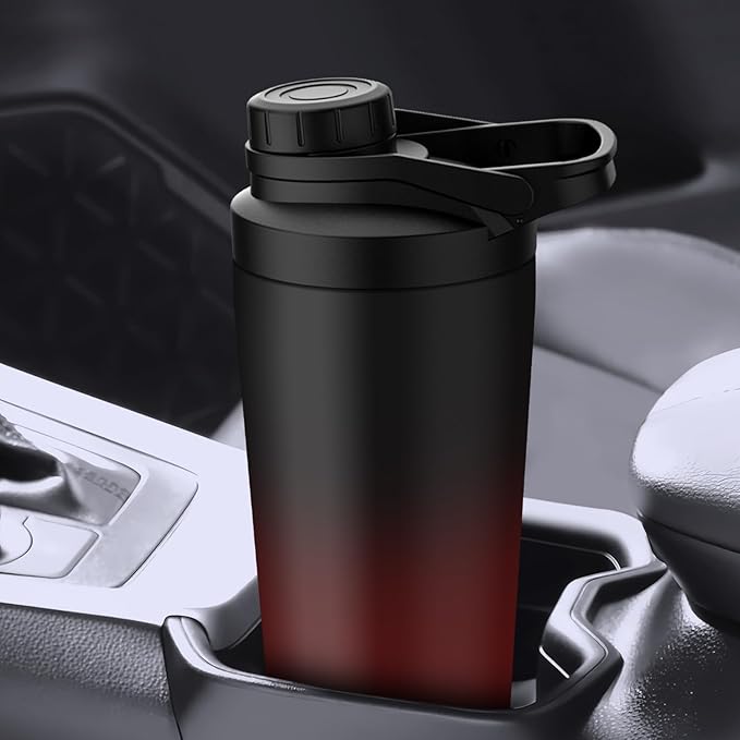 Stainless Steel Shaker Bottle with Noise-Free Design - Patented 24 oz Insulated Metal Shakers Bottles Cup for Protein Mixes and Pre Workout 100% Leak Proof (Dark Flame)