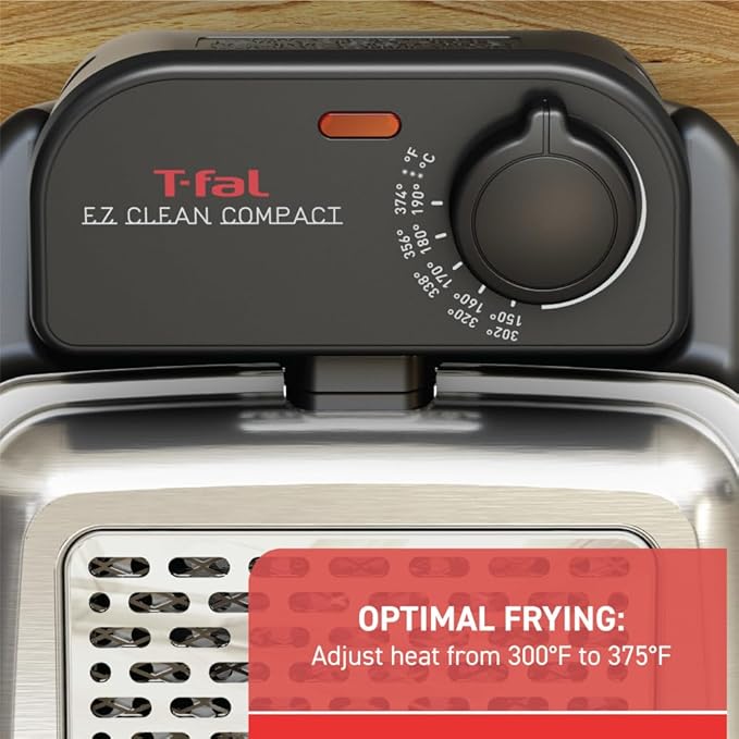 T-fal Compact EZ Clean Stainless Steel Deep Fryer with Basket 1.8 Liter Oil and 1.7 Pound Food Capacity 1200 Watts Easy Clean, Temp Control, Oil Filtration, Dishwasher Safe Parts, 1.8 Liters