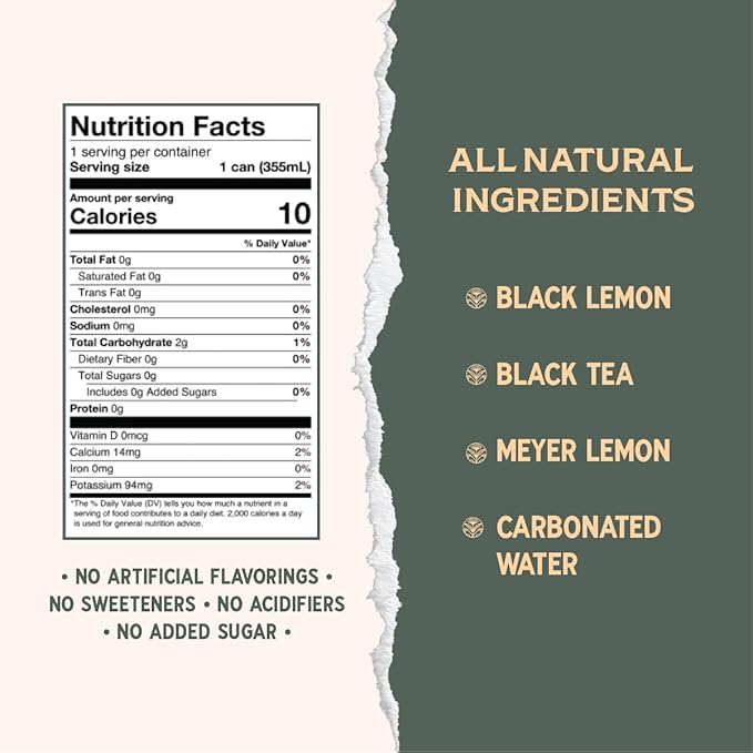 Rishi Tea Black Lemon Sparkling Botanicals Sparkling Water - Organic, Unsweetened, Zero Added Sugar, Caffeinated, Craft-Brewed From Real Plants - 12 oz (Pack of 12)
