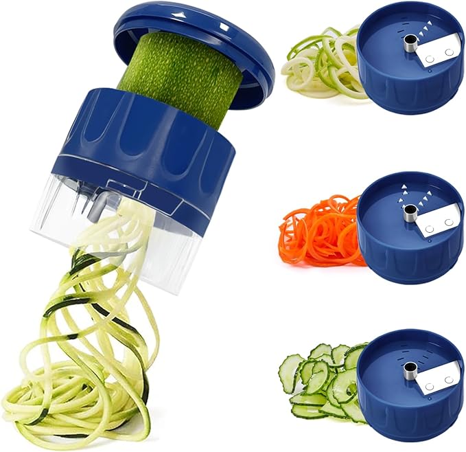 3 in 1 Vegetable Spiralizer Slicer, Adjustable Zucchini Carrot Noodle Maker, Cucumber Spiral Cutter, Easy to Use Kitchen Tool(Blue)