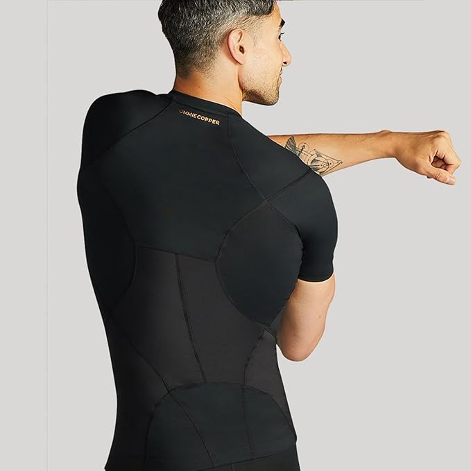Tommie Copper Mens Short Sleeve Compression Shirt with Front Zipper – Full Back & Shoulder Support, Posture Corrector