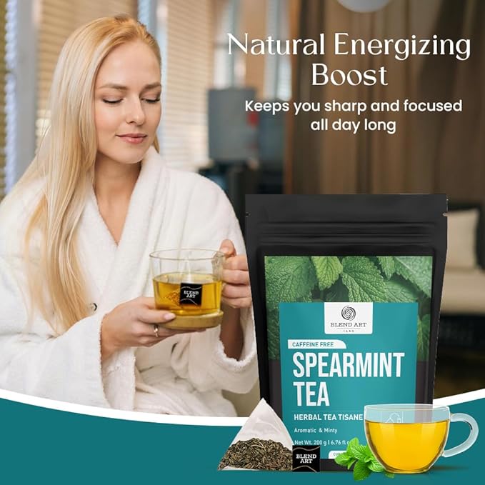 Spearmint Tea Bags 100 Count Herbal Tea Bags PCOS RELIEF Balances Hormones Support Digestion Refreshing Aromatic and Minty Gluten Free Caffeine Free Tea 100% Pure Spearmint leaves | Pyramid Tea bags