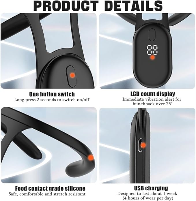 Smart Posture Corrector for Women, Smart Back Support, Smart Corrector for Hunchback, Back Posture Monitoring Improving The Hunchback Posture Corrector Vibrating, Universal for Men and Women(Black)